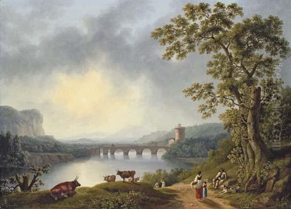 The Volturno With The Ponte Margherita Oil Painting by Jacob Philipp Hackert