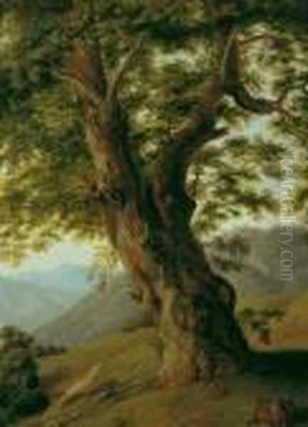 Die Grosse Kastanie. Ein Baum Im Casentino Bei Camaldoli. Oil Painting by Jacob Philipp Hackert