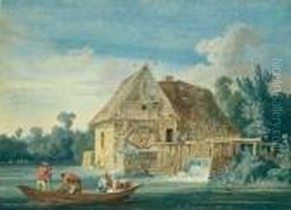 Die Wassermuhle Bei Ivry. Oil Painting by Jacob Philipp Hackert