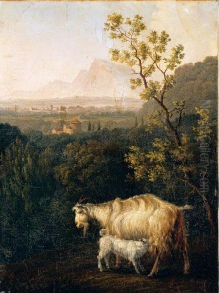 Italianate Landscape With A Goat And Her Kid Oil Painting by Jacob Philipp Hackert