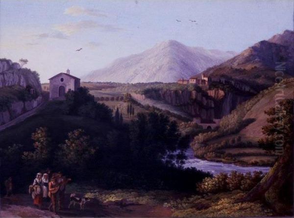 An Extensive Landscape With A 
View Of The Valerian Way And The Convent Of San Cosimato In The Distance Oil Painting by Jacob Philipp Hackert