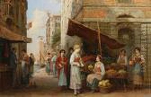 A Venetian Fruit Seller Oil Painting by Arthur Trevor Haddon