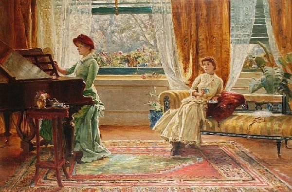 An Elegant Interior Oil Painting by Arthur Trevor Haddon