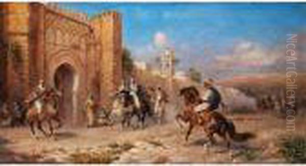 Orientalen Zu Pferde Vorstadtmauer Oil Painting by Arthur Trevor Haddon