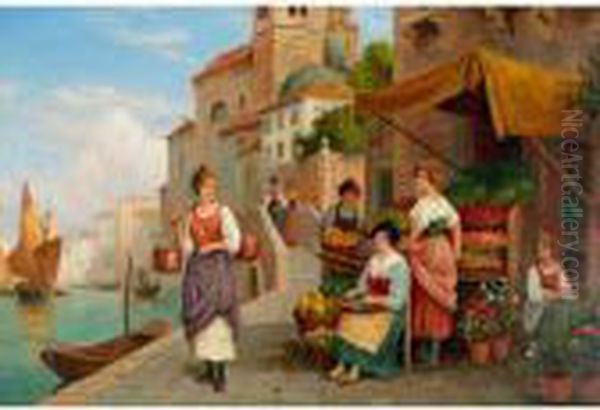 Venetian Flower Market Oil Painting by Arthur Trevor Haddon