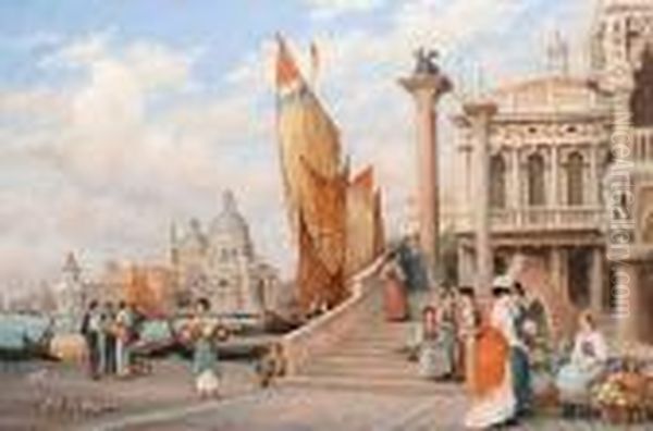 The Corner Of The Ducal Palace, Old Library And Santa Maria Della Salute, Venice Oil Painting by Arthur Trevor Haddon