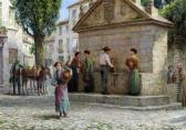 At The Water Fountain Oil Painting by Arthur Trevor Haddon