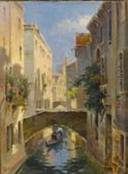 A Venetian Canal Oil Painting by Arthur Trevor Haddon