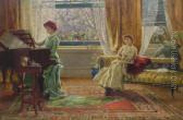 An Elegant Interior Oil Painting by Arthur Trevor Haddon