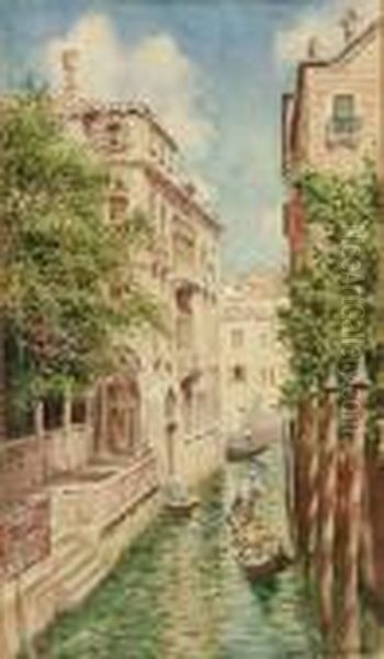 Venetian Canal Scene Oil Painting by Arthur Trevor Haddon