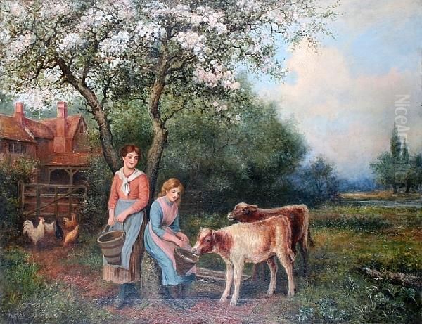 Feeding The Calves Oil Painting by Arthur Trevor Haddon