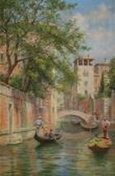 Gondoljarer I Venedig Oil Painting by Arthur Trevor Haddon