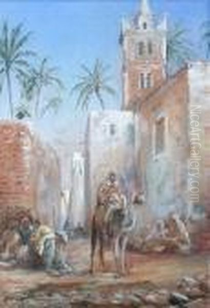 A North African Street Scene With Man On A Camel Oil Painting by Arthur Trevor Haddon