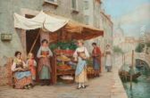 Fruit Stall, Venice Oil Painting by Arthur Trevor Haddon