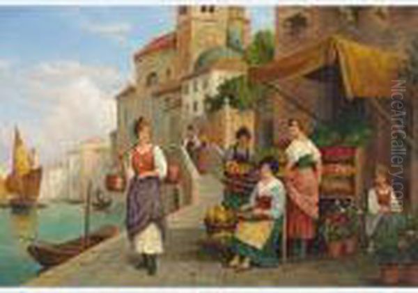 The Quay Side Market Oil Painting by Arthur Trevor Haddon