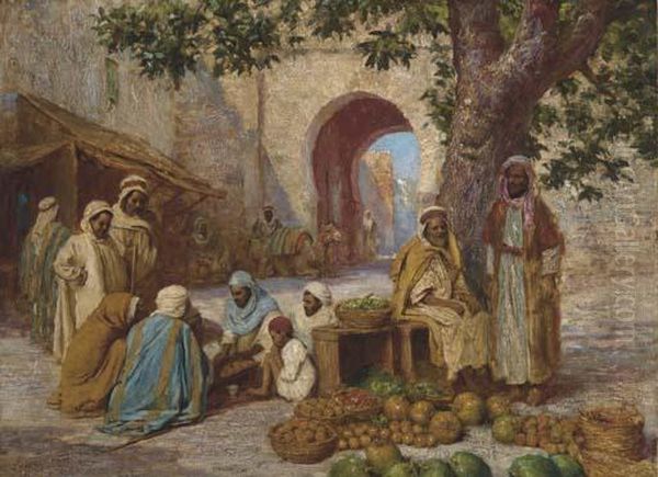 Market Day Before The City Walls In Rabat Oil Painting by Arthur Trevor Haddon