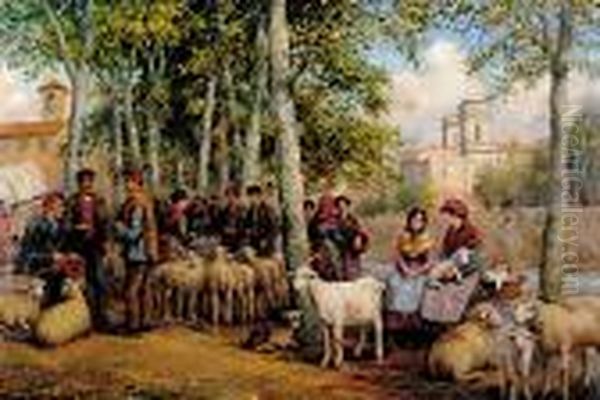 Italian Sheep Market Rba Oil Painting by Arthur Trevor Haddon