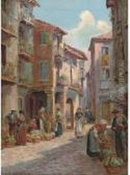 The Street Market Oil Painting by Arthur Trevor Haddon