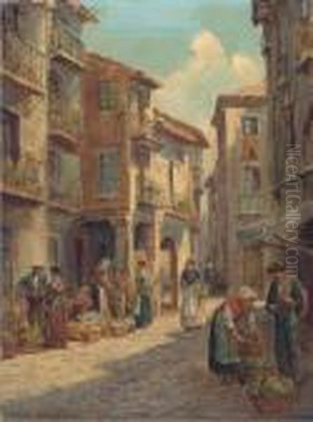 The Street Market Oil Painting by Arthur Trevor Haddon