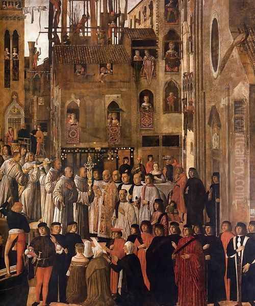 Miracle of the Relic of the Holy Cross in Campo San Lio (detail-1) c 1494 Oil Painting by Giovanni Mansueti