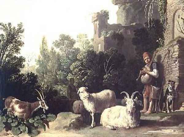 Goatherd playing the bagpipes Oil Painting by Claes Cornelisz Moeyaert