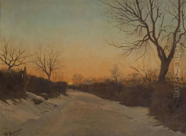 Coucher De Soleil Sur Le Chemin Enneige Oil Painting by Maurice Hagemans