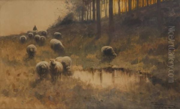 Moutons A La Lisiere Dubois Oil Painting by Maurice Hagemans