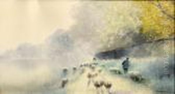 Le Retour Des Moutons. Oil Painting by Maurice Hagemans