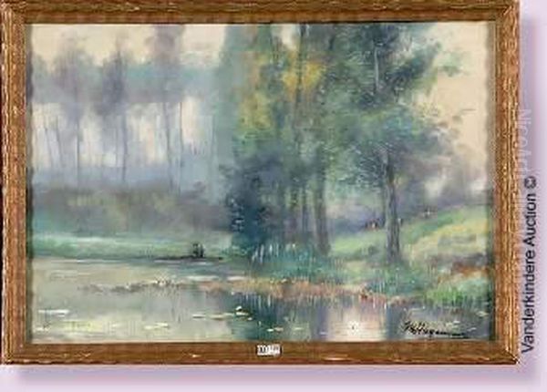 Pecheur Sur L'etang Oil Painting by Maurice Hagemans