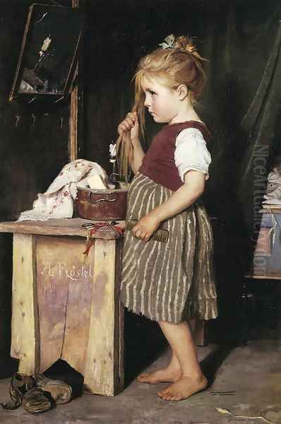 Young Girl Combing Her Hair Oil Painting by Phillip Richard Morris