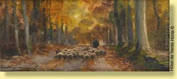 Retour Du Troupeau De Moutons Oil Painting by Maurice Hagemans