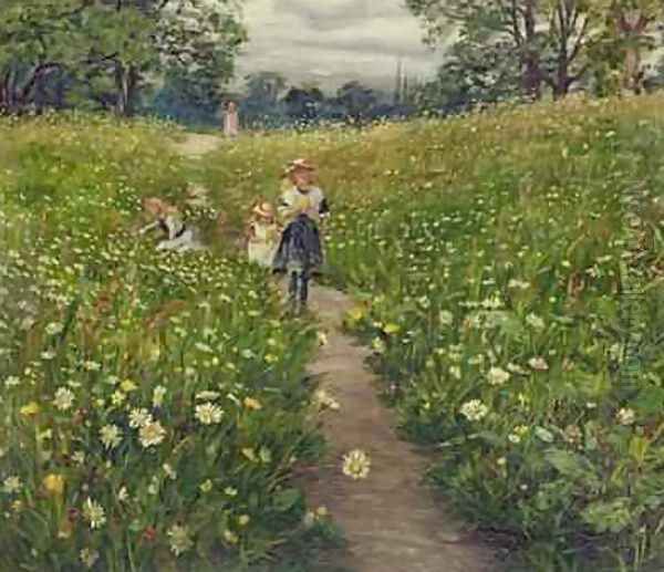 Gathering Wild Flowers Oil Painting by Phillip Richard Morris