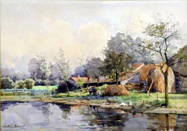 Ferme Au Bord De L'eau Oil Painting by Maurice Hagemans