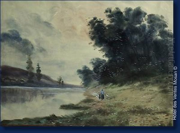 Paysage Anime A La Riviere Oil Painting by Maurice Hagemans