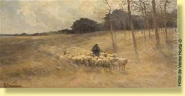 Berger Et Son Troupeau Oil Painting by Maurice Hagemans