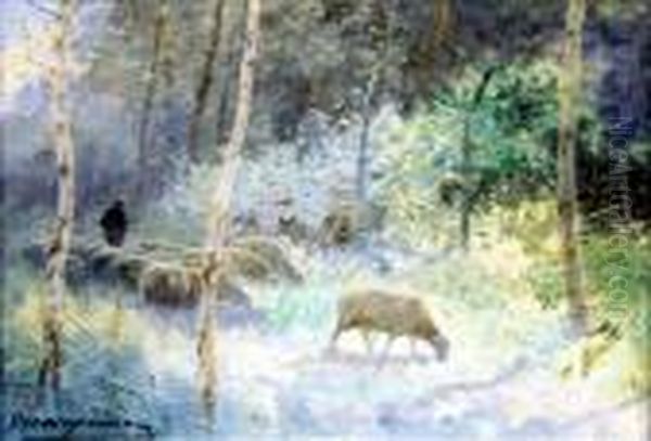 Troupeau De Moutons Oil Painting by Maurice Hagemans