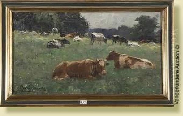 Vaches Au Pre Oil Painting by Maurice Hagemans