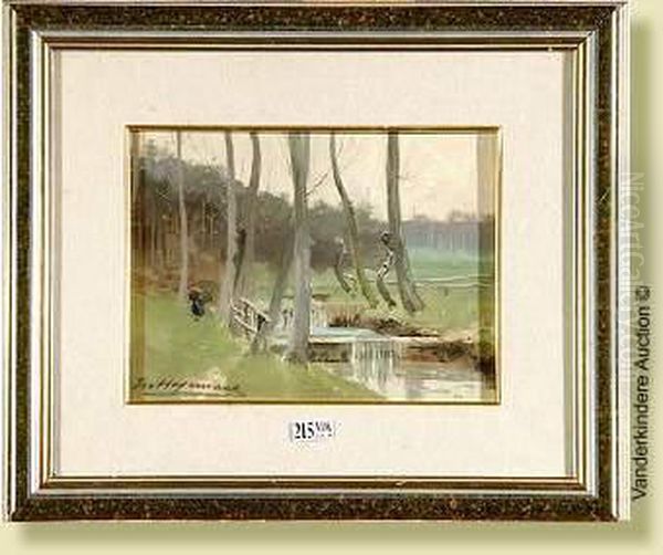 Lalasne A Genval, Aquarelle Et 
Gouache Sur Papier. Signee En Bas Agauche M. Hagemans. Ecole Belge. 
Dim.: 17x23,5 Cm Oil Painting by Maurice Hagemans