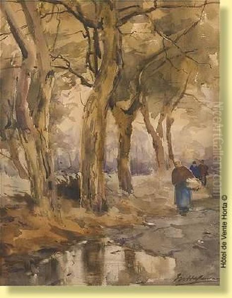 Promeneurs En Sous-bois Oil Painting by Maurice Hagemans