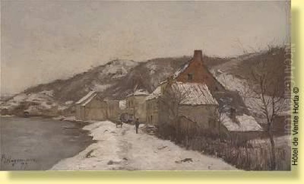 Bord De Meuse Enneige Oil Painting by Maurice Hagemans