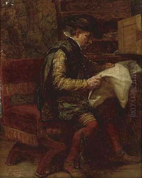 The latest news Oil Painting by Meissonier, Jean-Louis Ernest