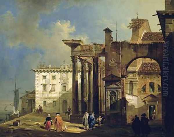 The Portico of the Church of San Lorenzo in Milan 1814 Oil Painting by Giovanni Migliara