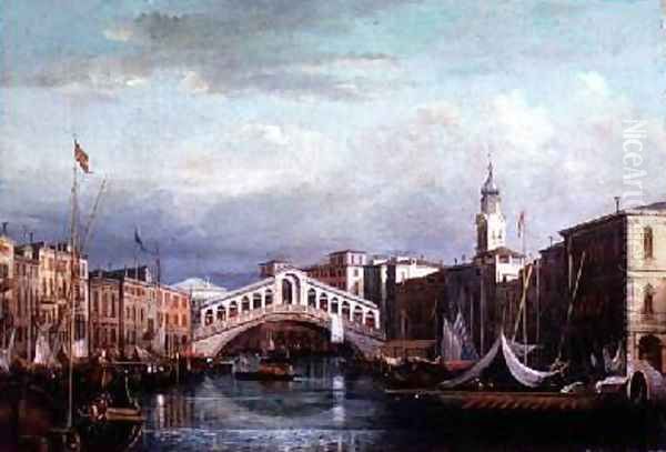 View of the Rialto Bridge in Venice Oil Painting by Giovanni Migliara