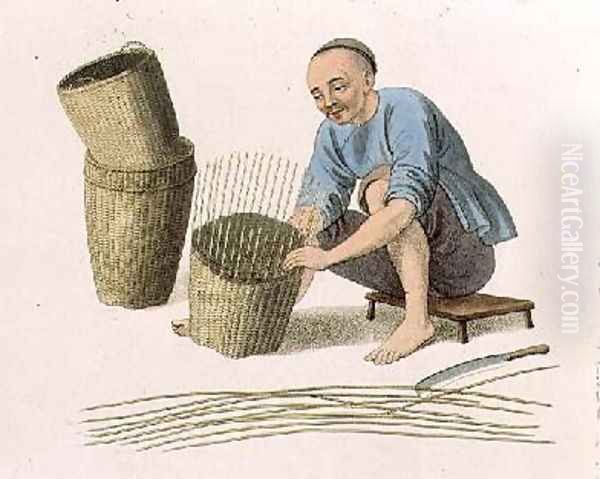 A Basket Weaver Oil Painting by Major George Henry Mason