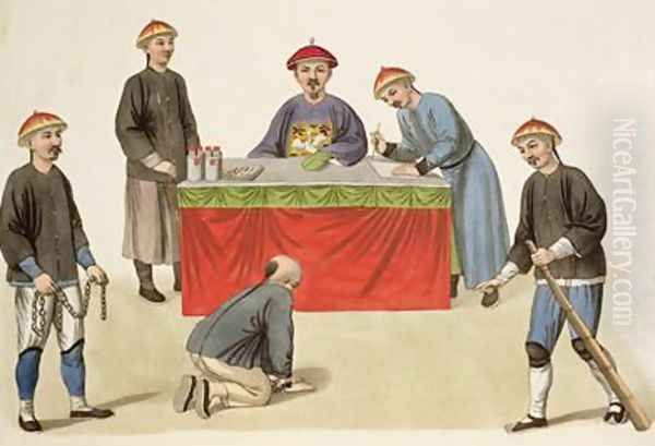 A Culprit before a Magistrate plate 1 from The Punishments of China Oil Painting by Major George Henry Mason