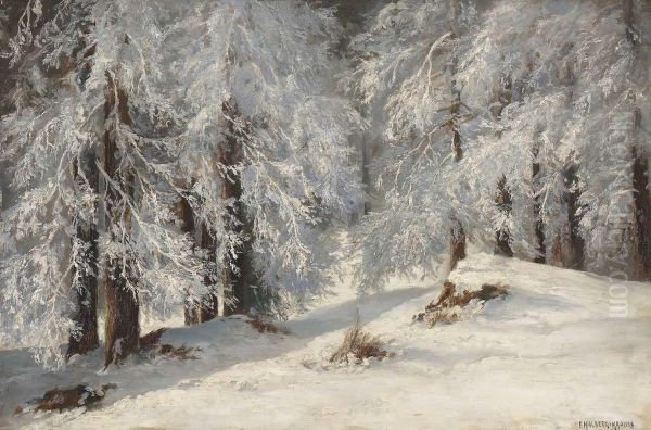 Winterwald Oil Painting by Fritz Halberg-Krauss