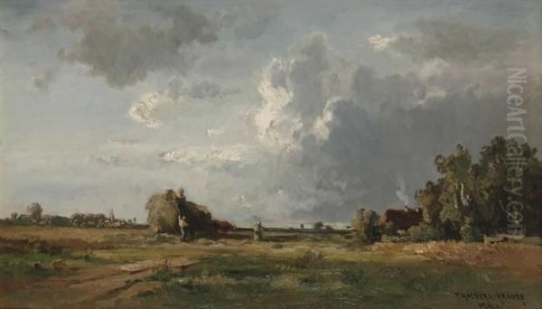 Heuernte Bei Aufziehendem Gewitter Oil Painting by Fritz Halberg-Krauss