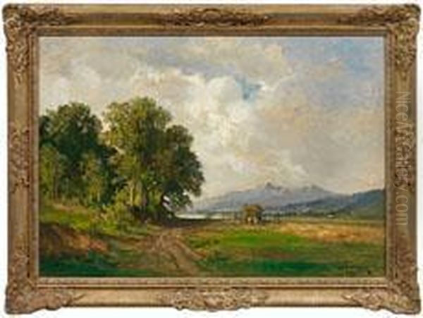 Heuernte In Denbayerischen Voralpen Oil Painting by Fritz Halberg-Krauss