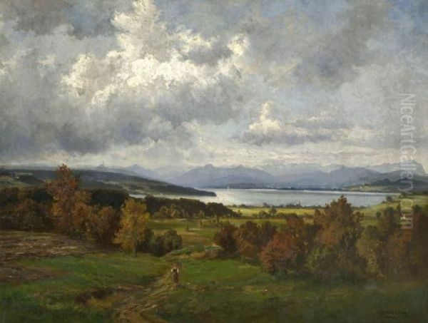 Blick Uber Den Ammersee Oil Painting by Fritz Halberg-Krauss