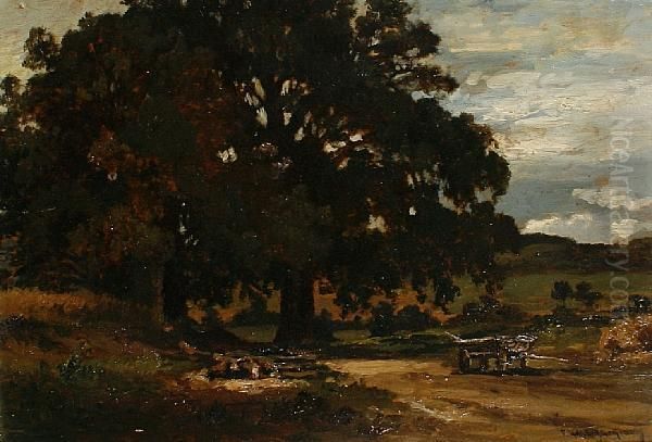 Landscape With A Cart On A Lane Oil Painting by Fritz Halberg-Krauss